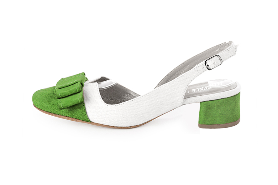French elegance and refinement for these grass green and pure white dress slingback shoes, with a knot, 
                available in many subtle leather and colour combinations. The pretty French spirit of this beautiful pump will accompany your steps nicely and comfortably.
To be personalized or not, with your materials and colors.  
                Matching clutches for parties, ceremonies and weddings.   
                You can customize these shoes to perfectly match your tastes or needs, and have a unique model.  
                Choice of leathers, colours, knots and heels. 
                Wide range of materials and shades carefully chosen.  
                Rich collection of flat, low, mid and high heels.  
                Small and large shoe sizes - Florence KOOIJMAN